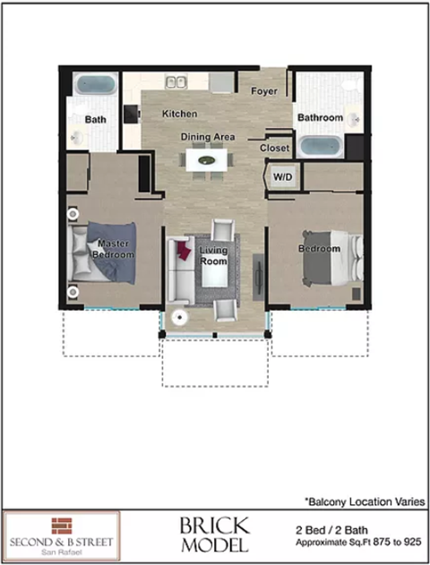 Brick 2 bedroom 2 bath floorplan